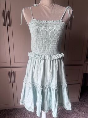SHEIN Women’s Smocked Tie-Shoulder Sundress in Pale Mint Green - Size Small